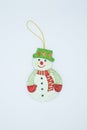 A snowman Christmas ornament for hanging on a Christmas tree, during this festive season.