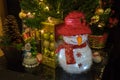 Snowman and christmas ornamental background