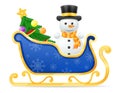 Snowman and christmas santa claus sleigh stock vector illustration Royalty Free Stock Photo