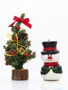 Christmas composition,snowman and christmas tree Royalty Free Stock Photo