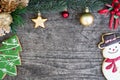 Snowman and christmas tree cookie with fir decorate with ornament