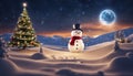 snowman and christmas tree highly intricately detailed Merry christmas