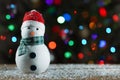Snowman and Christmas tree. Winter home decorations. Holiday traditions and gifts. Merry Christmas. Snowman toy Royalty Free Stock Photo