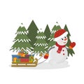 Snowman among the Christmas trees Royalty Free Stock Photo