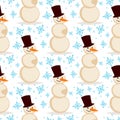 Snowman christmas vector season winter white man in hat seamless pattern character xmas background holiday card Royalty Free Stock Photo