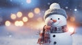 snowman clipart with bokeh in gold and blue