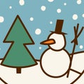 Snowman cold christmas season winter man in hat character xmas background holiday card vector illustration Royalty Free Stock Photo