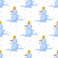 Snowman cold christmas season winter seamless pattern man in hat character xmas background holiday card vector Royalty Free Stock Photo