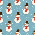 Snowman cold christmas season winter seamless pattern man in hat character xmas background holiday card vector Royalty Free Stock Photo