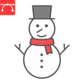 Snowman color line icon, merry christmas and xmas, snowman sign vector graphics, editable stroke filled outline icon Royalty Free Stock Photo