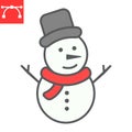 Snowman color line icon, merry christmas and xmas, snowman sign vector graphics, editable stroke filled outline icon Royalty Free Stock Photo