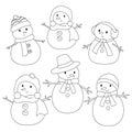 Snowman Coloring Page Vector for Kids