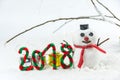 Snowman concept new year 2018 and christmas with giftes Royalty Free Stock Photo