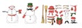 Snowman constructor for designing postcard in vector