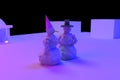 Snowman couple in bluish and pink light