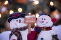 Stuffed snowman couple close up