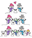 Snowman Couple and Family/eps