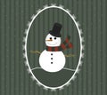 Snowman in a cylindrical hat and a scarf in openwork frame. Christmas background