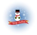 Snowman decorated with snowflakes, Merry Christmas tex and background blue. Illustration snowman