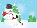 Snowman and Dog Scene Royalty Free Stock Photo