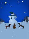 Snowman and dogs