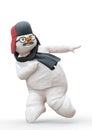 Snowman doing a hiphop dance pose in white background