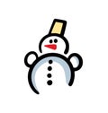 Snowman in doodle line art style with red carrot and yellow bucket on the head.