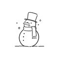 Snowman doodle outline icon. hand-drawn style vector illustration Royalty Free Stock Photo