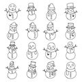 Snowman Doodle vector icon set. Drawing sketch illustration hand drawn line eps10 Royalty Free Stock Photo