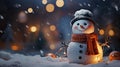 Snowman Dressed in a carrot nose, top hat, and scarf, symbol of Christmas and New Year\'s celebrations. Generative Ai