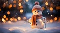 Snowman Dressed in a carrot nose, top hat, and scarf, symbol of Christmas and New Year\'s celebrations. Generative Ai