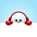 Snowman with earmuffs holding christmas blank