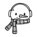 Snowman face with scarf earmuffs celebration merry christmas thick line