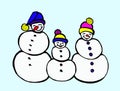 Animated illustration snowman family. Handmade