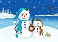 Snowman Family in Winter Wonderland Scene