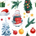 Snowman. Festive seamless pattern with watercolor, winter holiday