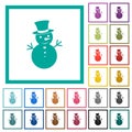 Snowman flat color icons with quadrant frames