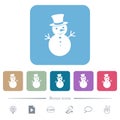 Snowman flat icons on color rounded square backgrounds