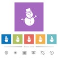 Snowman flat white icons in square backgrounds