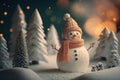 Snowman forest and mountain background. Christmas concept. Generative ai