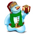 Snowman with a gift Royalty Free Stock Photo