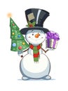 Snowman with gift. christmas character