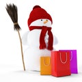 Snowman with gift package Royalty Free Stock Photo