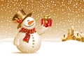 Snowman with gift for you Royalty Free Stock Photo