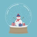 Snowman with gifts in a glass snow globe. Christmas souvenir Royalty Free Stock Photo