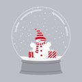 Snowman with gifts in a glass snow globe. Christmas souvenir Royalty Free Stock Photo