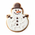 Snowman gingerbread festive cookie isolated on a plain white background Royalty Free Stock Photo