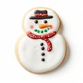 Snowman gingerbread festive cookie isolated on a plain white background Royalty Free Stock Photo