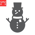 Snowman glyph icon, merry christmas and xmas, snowman sign vector graphics, editable stroke solid icon, eps 10. Royalty Free Stock Photo