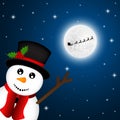 Snowman goodbye, waving Santa Claus flies reindeer Royalty Free Stock Photo